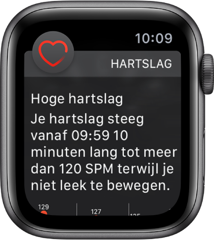 Een hartslagwaarschuwing over een hoge hartslag.