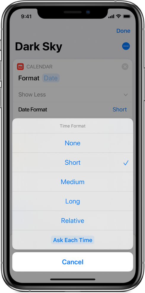 Time Format options dialogue.