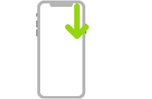 An illustration of iPhone with an arrow that indicates swiping down from the top-right corner.