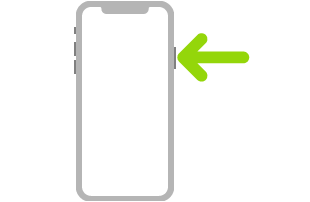 An illustration of iPhone with an arrow pointing to the side button on the upper right.