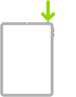 Illustration de l’iPad avec une flèche pointant vers le bouton supérieur.