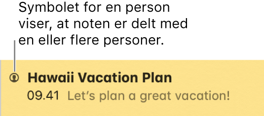 Note med symbolet for Personer til venstre for titlen viser, at noten deles med en eller flere personer.