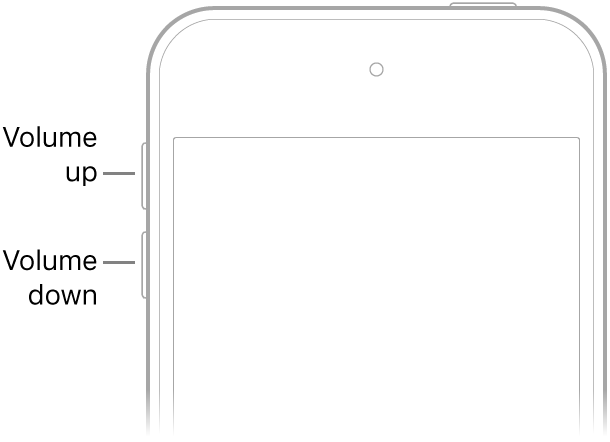 The upper portion of the front of iPhone with the volume up and volume down buttons on the upper left.