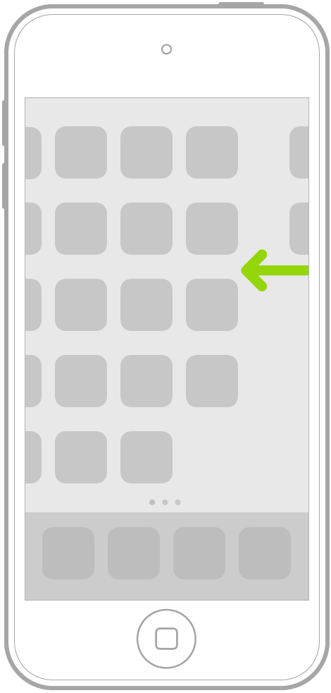 An illustration showing swiping to browse apps on other Home screen pages.