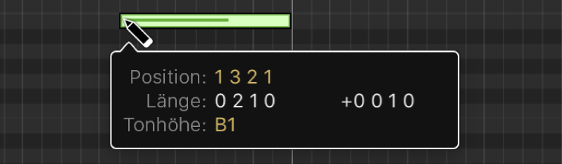 Abbildung. Bewegen mit dem Stiftwerkzeug, um eine Note mit einer bestimmten Länge zu erstellen