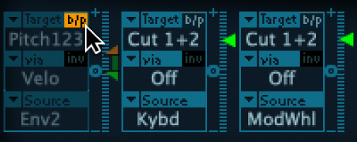 Abbildung. Modulationsrouter-Taste „Bypass“ (b/p)