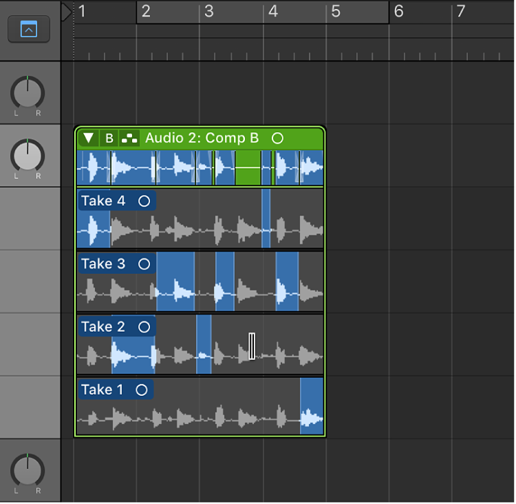 Figure. Shift-clicking a selected area of a take.