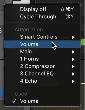 Figure. Automation/MIDI Parameter pop-up menu.