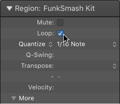 Figure. Loop parameter checkbox in the Region inspector.