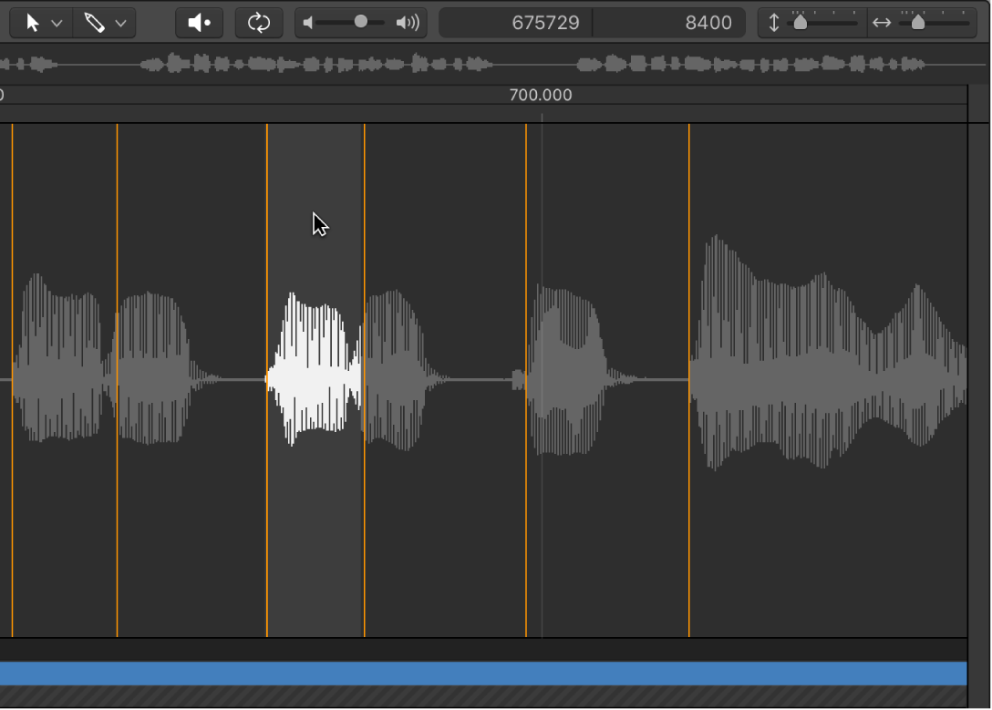 Figure. Sample Editor selection between two transient markers.