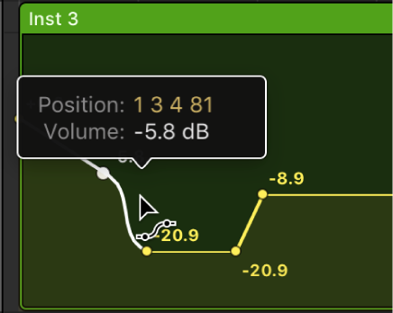 Figure. Dragging an automation curve with the Automation Curve tool.