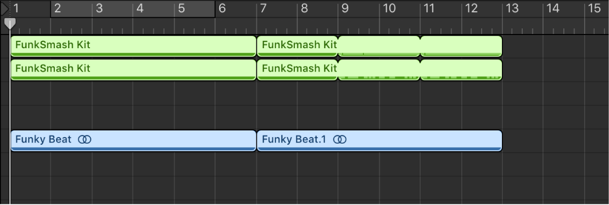 Figure. Tracks area showing multiple region selections with gaps removed.