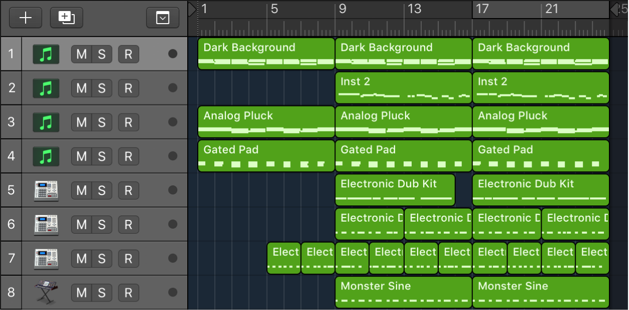 Figure. An open folder track in the Tracks area.