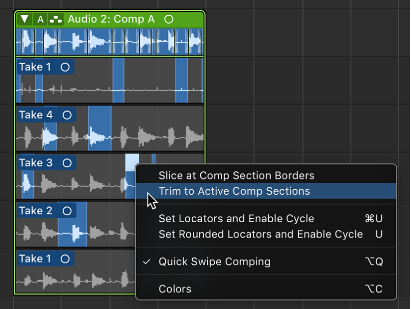 Figure. Choosing Trim to Active Comp Sections from the shortcut menu.