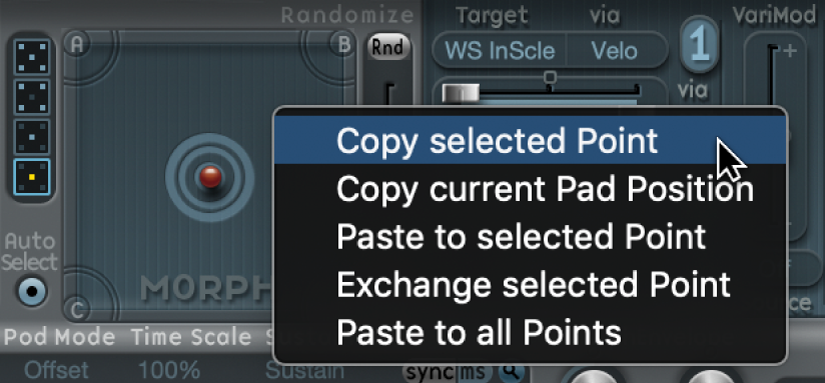 Figure. Morph Pad shortcut menu.
