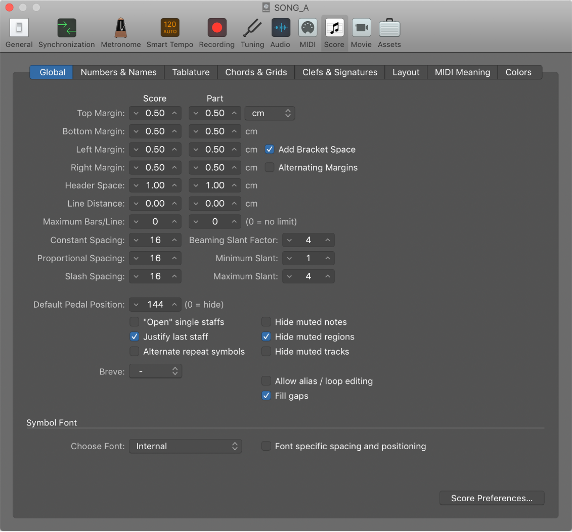 Figure. Global Score settings.