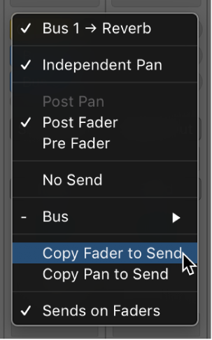 Figure. Copy Fader to Send command.