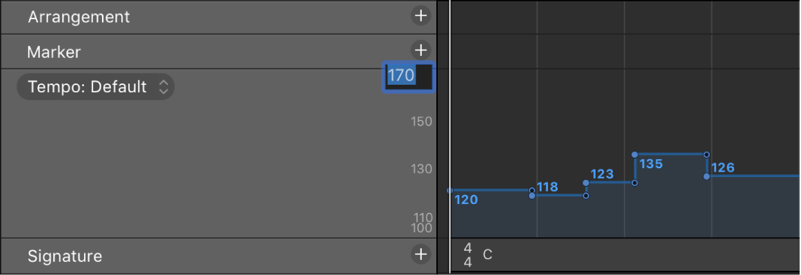 Figure. Entering tempo scale values in tempo display.