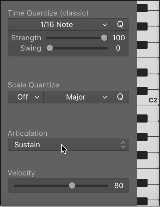 Figure. Articulation pop-up menu.