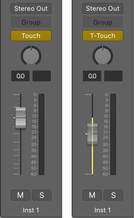 Figure. Volume fader set to Trim Touch mode.