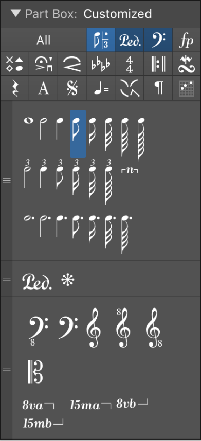 Figure. Part box buttons.