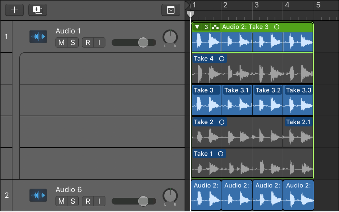 Figure. Showing the exported take on a new track.