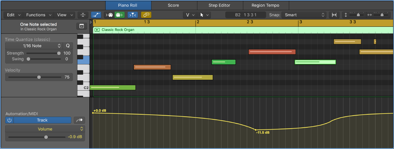 Figure. Automation/MIDI area with track-based automation showing.