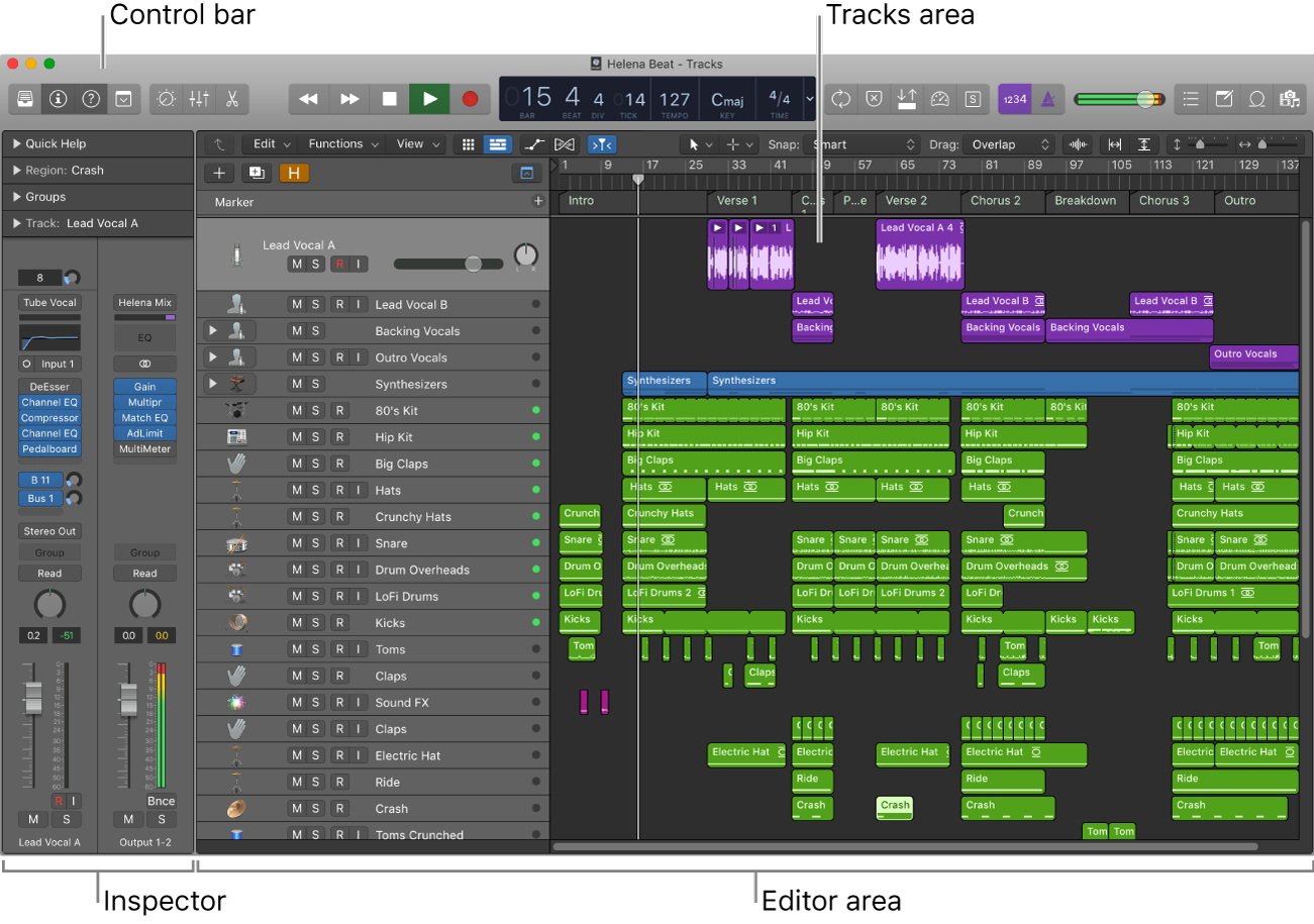 Figure. Logic Pro main window.