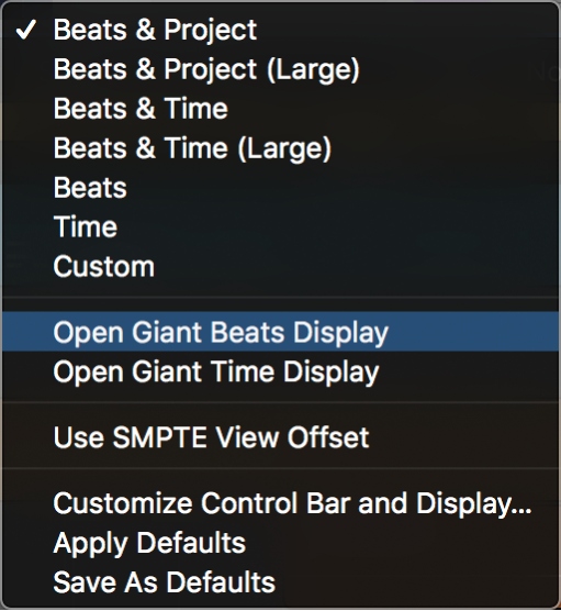 Figure. LCD menu, with Use SMPTE View Offset selected.