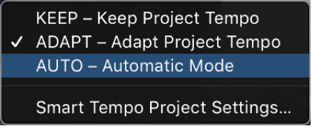 Figure. Tempo display menu showing three Smart Tempo modes.