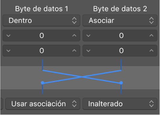 Ilustración. Se señalan los puntos de las líneas entre las áreas de selección de condiciones y operaciones.