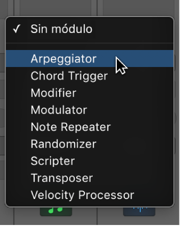 Ilustración. Se está seleccionando un efecto MIDI en el menú desplegable.