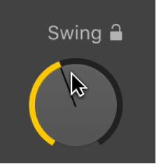 Ilustración. Se está arrastrando el potenciómetro Swing en el editor Drummer.