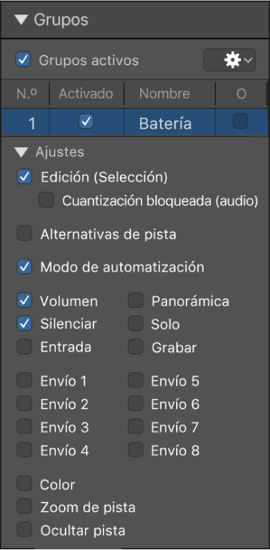 Ilustración. Ventana de ajustes de grupo con opciones seleccionadas.