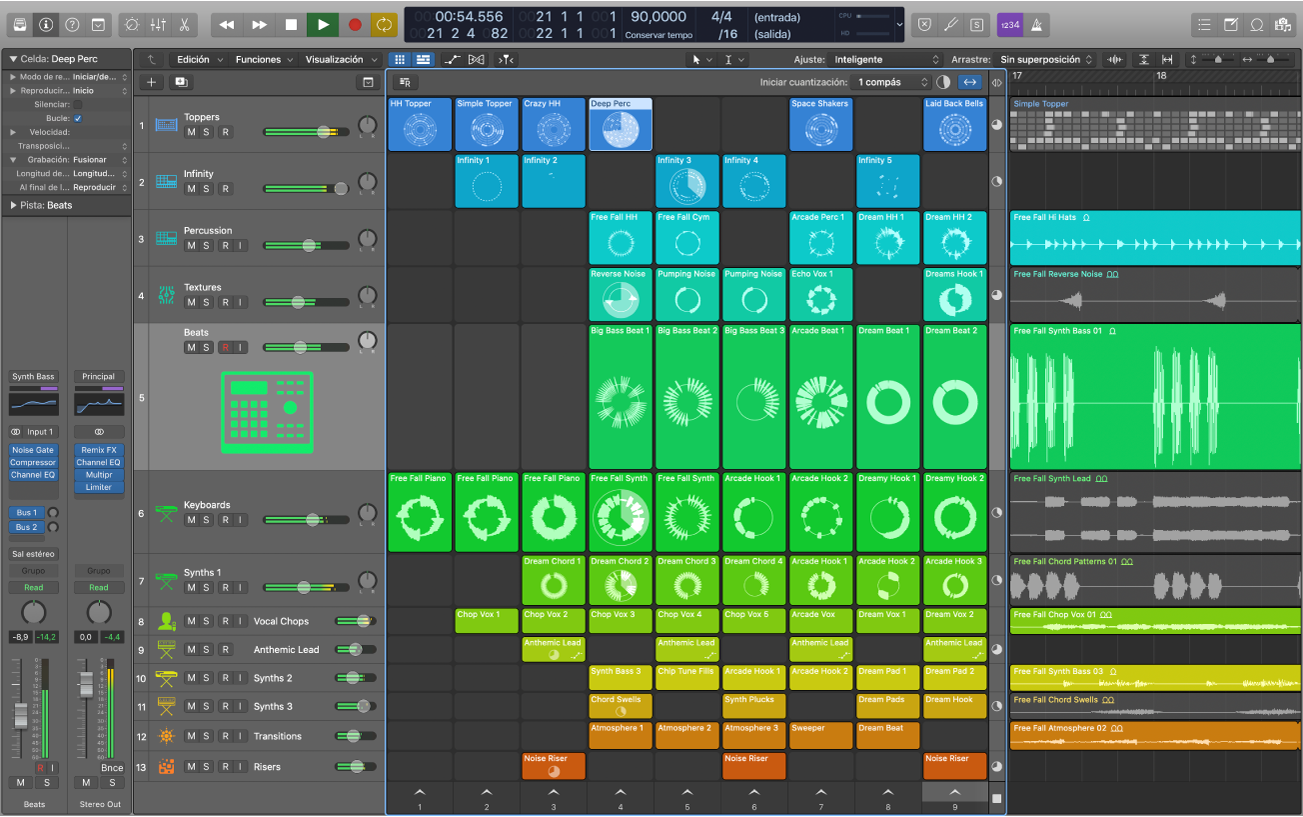 Proyecto de Logic Pro X reproduciéndose.