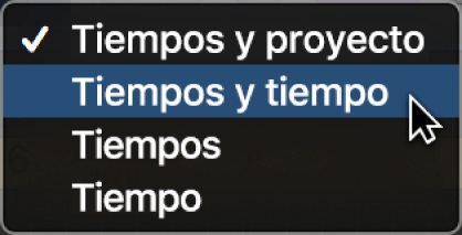 Ilustración. Se está seleccionando la opción “Tiempos y proyecto” en la pantalla LCD para mostrar las propiedades del proyecto.