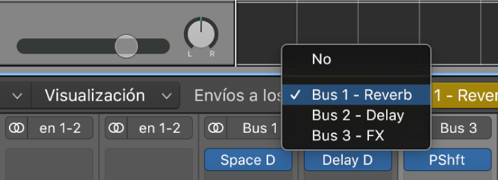 Ilustración. Selección de un canal de retorno del efecto en el menú desplegable “Envíos a los faders”.