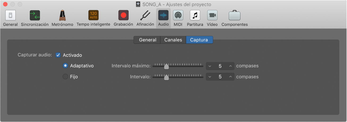 Ilustración. Ajustes de captura de audio.