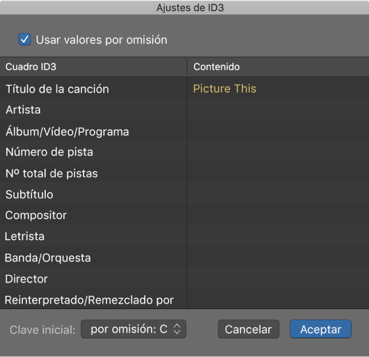 Ilustración. Cuadro de diálogo “Ajustes de ID3”: