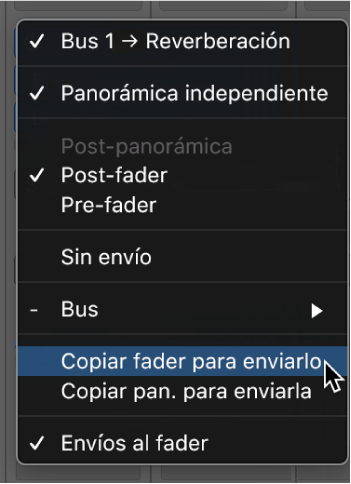 Ilustración. Comando “Copiar fader a envío”.
