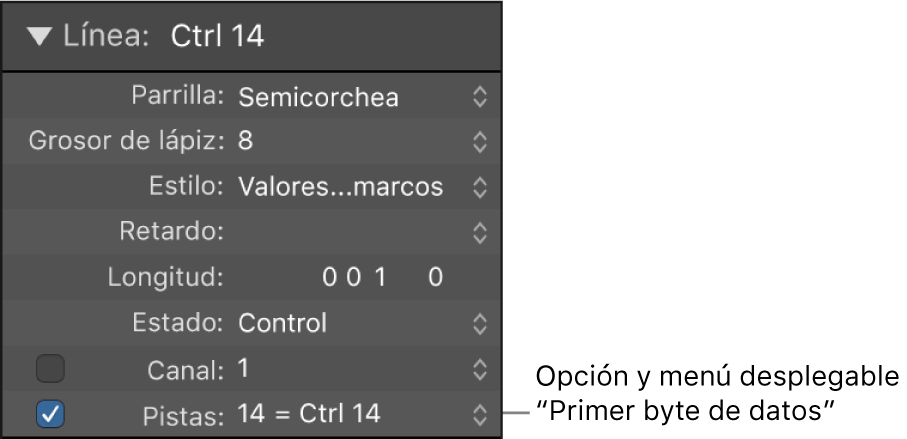 Ilustración. Casilla y menú “Primer byte de datos”.