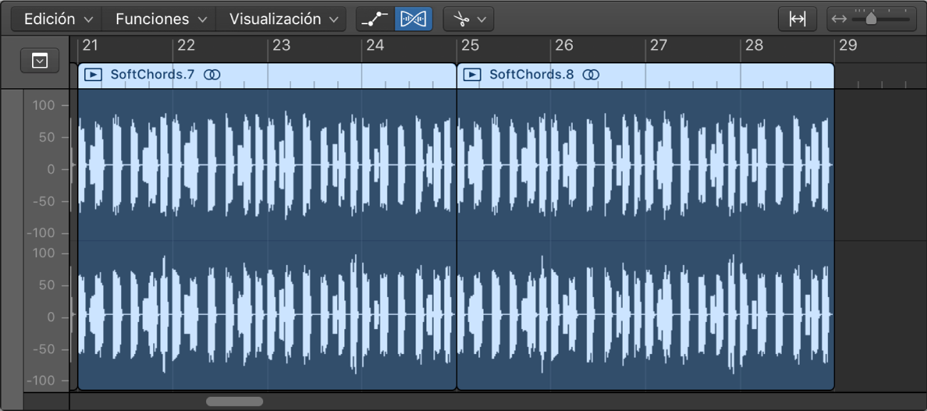 Ilustración. Editor de pistas de audio con un pasaje de audio.