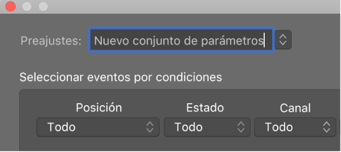 Ilustración. Introduciendo un nombre de conjunto de transformación en el menú desplegable Preajustes.