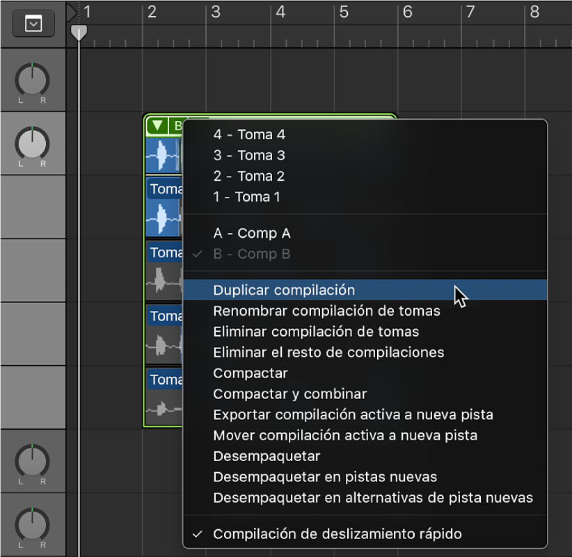 Ilustración. Se está seleccionando la opción “Duplicar compilación” en el menú desplegable.