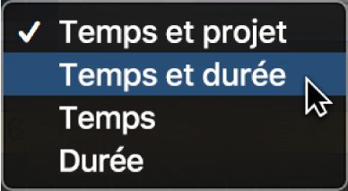 Figure. Sélection de Temps et projet dans l’écran LCD pour afficher les propriétés du projet.