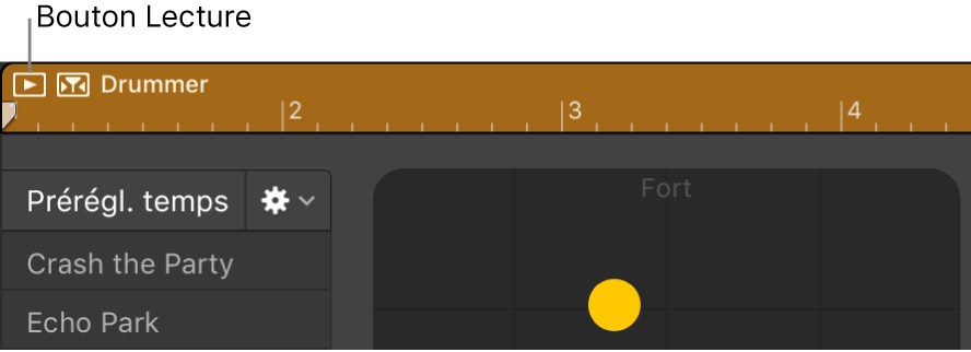 Figure. Bouton de lecture dans l’éditeur de drummer.