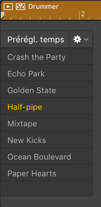 Figure. Préréglages dans l’éditeur de drummer.