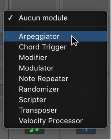 Figure. Choix d’un effet MIDI dans le menu local.