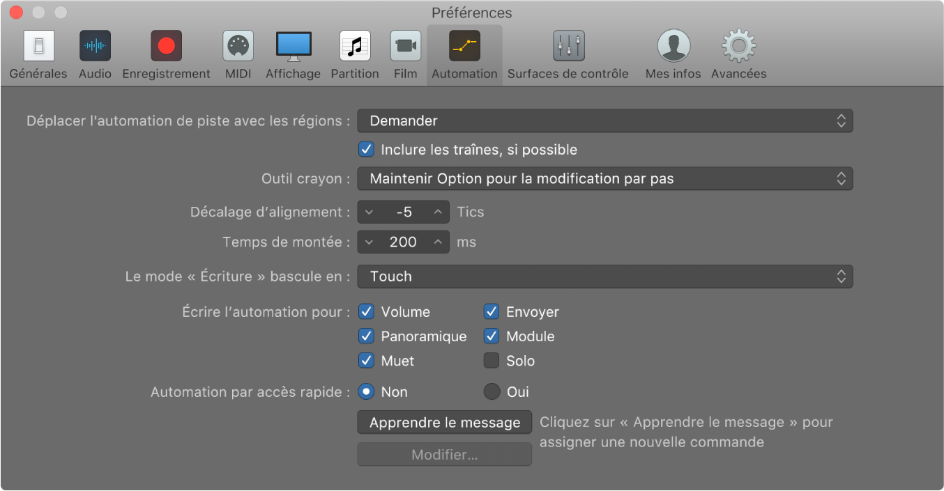 Figure. Préférences d’automation