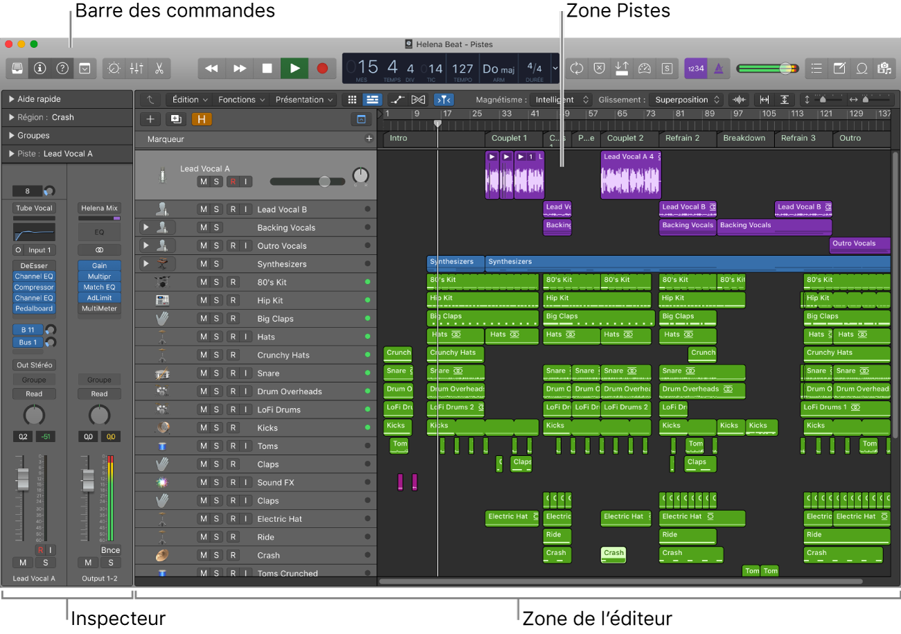 Figure. Fenêtre principale de Logic Pro.